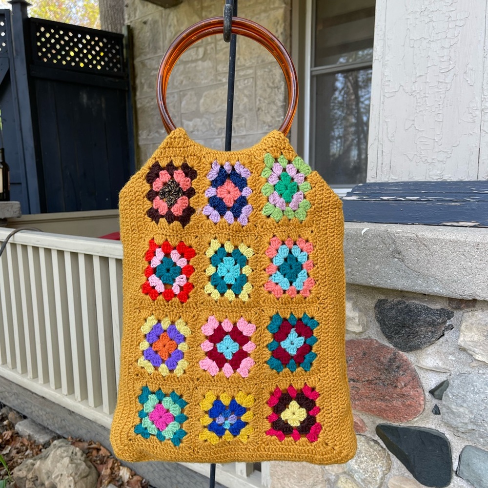 Vintage one-of-a-kind crochet granny square bag